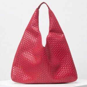 Red Elegant Cream Woven Tote Bag